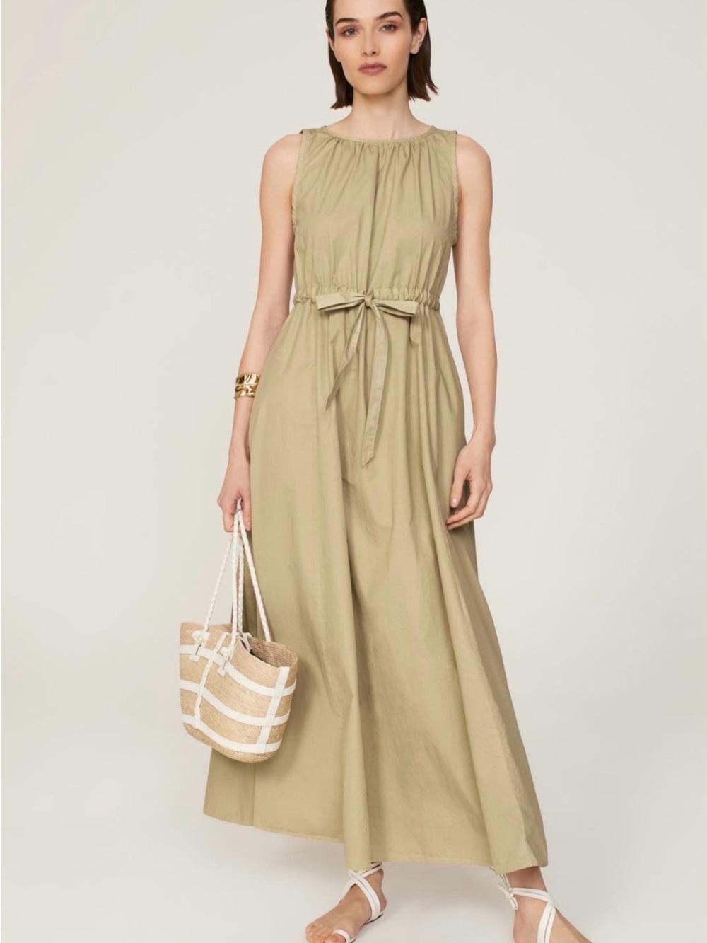 XiRENA Light Olive Sleeveless Drawstring Maxi Dress